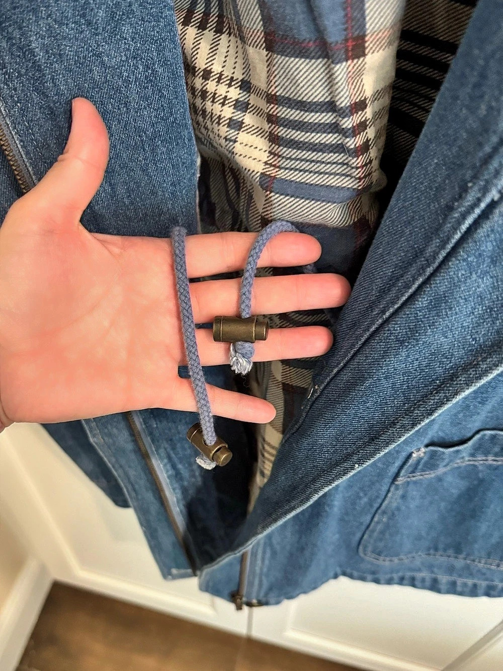 Vintage 90’s Denim Co. Plaid-Lined Denim Barn/Chore Jacket Blue & Brown Like New - Picture 5 of 8